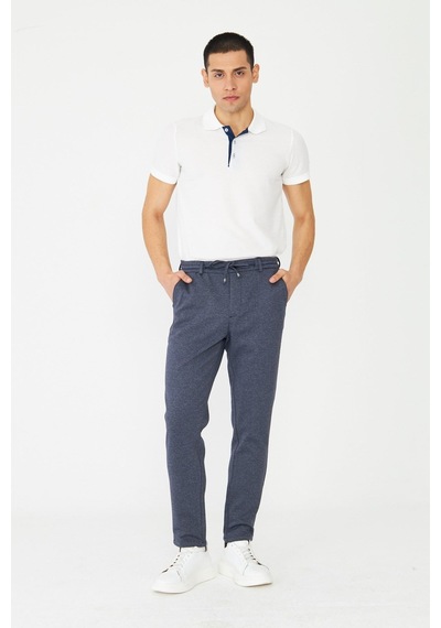 Lacivert Modern Kesim Bağcıklı Jogger Pantolon Laci