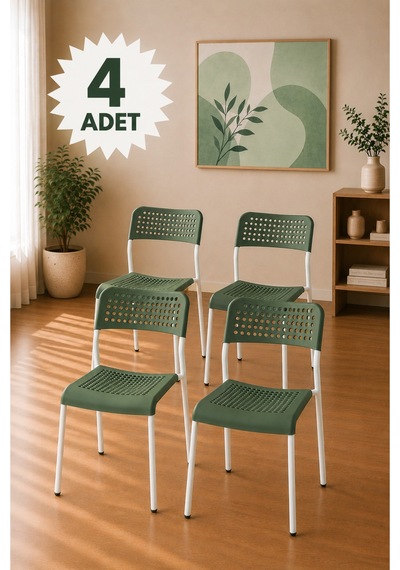 Mira Yeşil/beyaz Sandalye Plastik Gövdeli Metal Ayaklı, Mutfak Sandalyesi, Çalışma, Bahçe, Yemek Oda Yeşil/beyaz- 4 Adet
