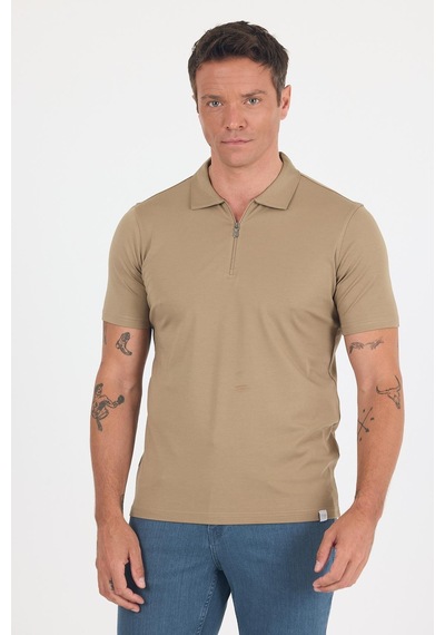 Koyu Vizon Kısa Kol Düz Suprem Polo Yaka Cepsiz Esnek Casual Slim Fit Tişört 1011250161 405 Koyu Vizon