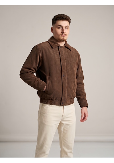 Felvıno Erkek Fitilli Kadife Bomber Ceket Fermuarlı Çıtçıtlı Mont Kahverengi