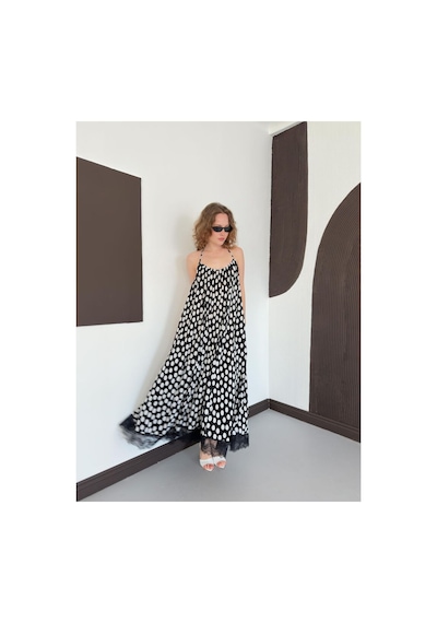 Verymoda D 3069 Dantel Detaylı Puantiyeli Plise Elbise D3069 Siyah