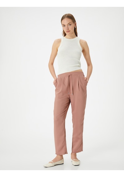 Koton Chino Pantolon Bağcıklı Yüksek Bel Cep Detaylı Rose 4sak40015uw Pembe
