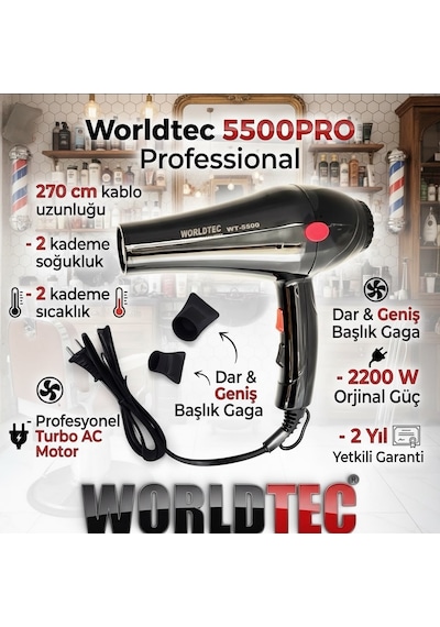 Worldtec 2200 W Turbo Profesyonel Kuaför Fön & Saç Kurutma Makinesi