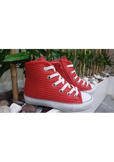 Scarpe Magiche Kırmızı Örmeli Kız Ayakkabısı 31-35 Numara Arası Işıksızdır Kırmızı