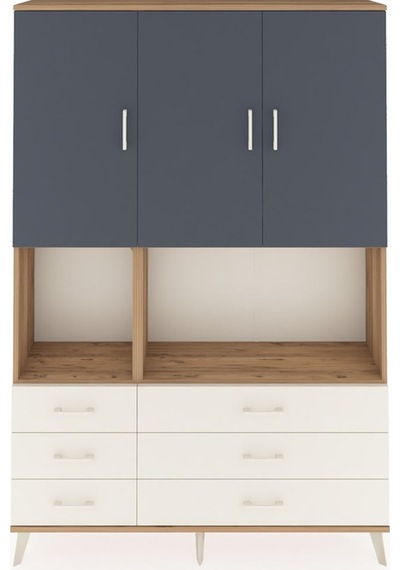 Arges Dolap 6 Raflı 6 Çekmeceli 3 Kapaklı 132x30x195 Çam-antr... Çam
