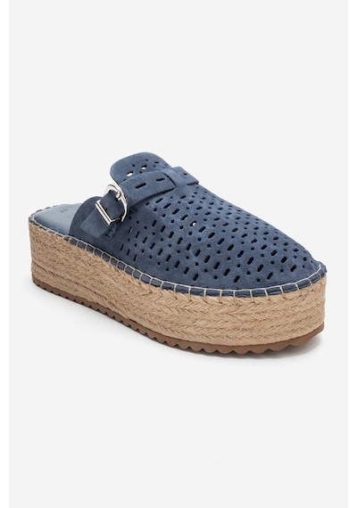 Luvishoes Louıs Kot Mavi Süet Hakiki Deri Burnu Kapalı Hasır Dolgu Taban Terlik Mavi