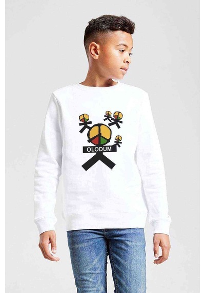 Tshirthane Michael Jackson Peace Olodum Baskılı Unisex Çocuk Beyaz Sweatshi Beyaz