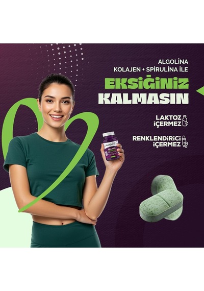 Collagen + Spirulina Tablet Takviye Edici Gıda - 1260 Mg 60 Tablet - Kolajen Tip 1 2 3