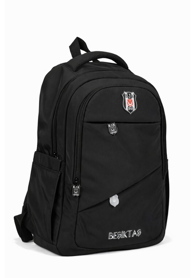 Beşiktaş Lisanslı 3 Bölmeli Siyah Paraşüt Kumaş Sırt Çantası - Laptop Bölmeli Okul Çantası