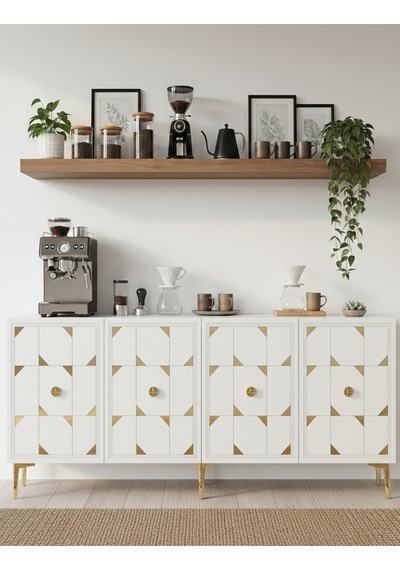 Ka1523bg Moka150 Konsol, Tv Sehpası Ve Kahve Köşesi Beyaz-gold 150cm Beyaz