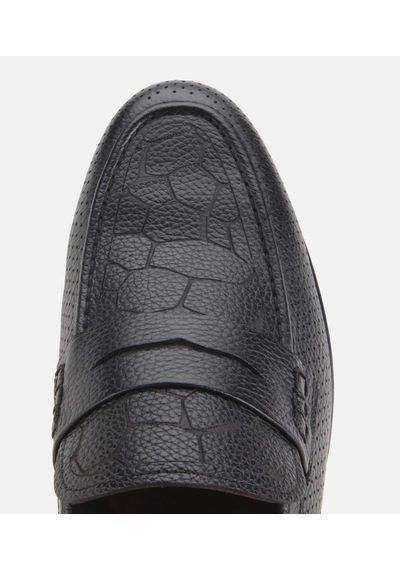 Hotiç Erkek Deri Siyah Yumuşak Dokulu Baskılı Klasik Loafer
