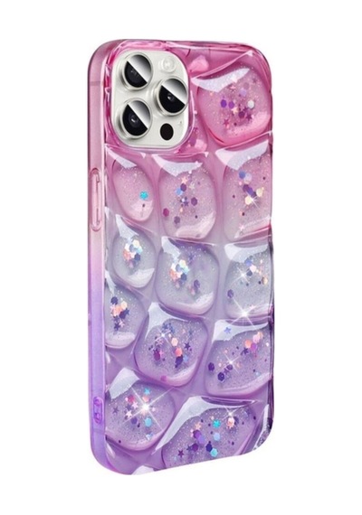Apple Uyumlu iPhone 14 Pro Max Kılıf Simli 3d Desenli Zore Hacar Kapak Pembe-mor