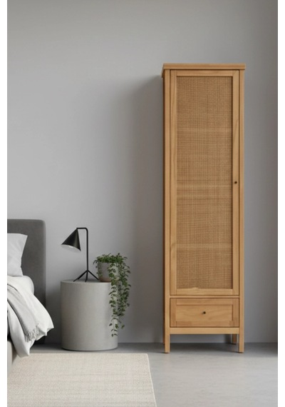 Altea Rattan Detaylı Masif Elbise Dolabı Ahşap
