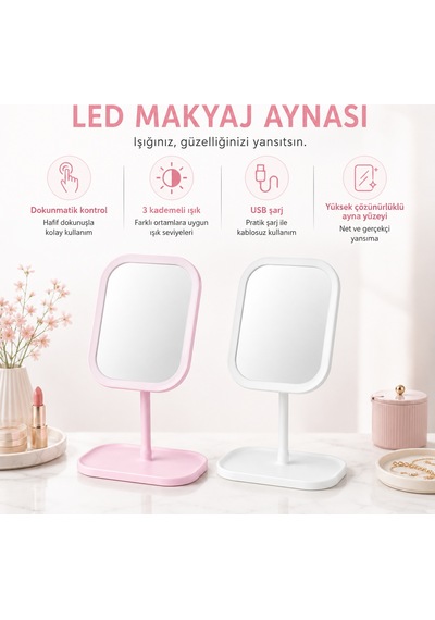 Humas Led Işıklı Masaüstü Makyaj Aynası, Dokunmatik Kontrollü, 3 Işık Modlu, Usb Şarjlı Ayaklı Makyaj Ve Bakım Aynası Beyaz Humas Led Işıklı Masaüstü Makyaj Aynası, Dokunmatik Kontrollü, 3 Işık Modlu, Usb Şarjlı Ayaklı Makyaj Ve Bakım Aynası Beyaz