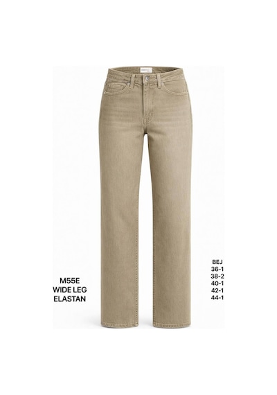 Miss Poem Kadın Bej Elastanlı Geniş Paça Jean Pantolon