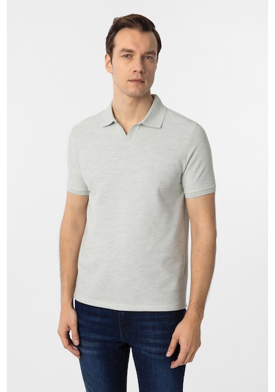 Süvari Regular Waffle Kumaş V Patlı Polo Yaka Nefes Alabilen T-shirt Su Yeşili