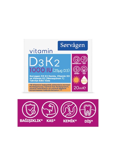 Sorvagen Vitamin D3K2 Damla 20 Ml (1000 IU)