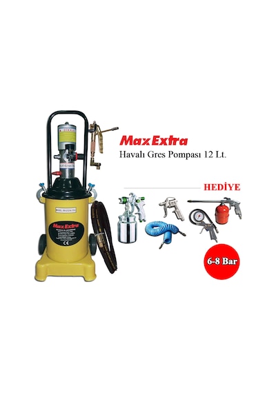 Max-Extra Havalı Gres Pompası 12 Litre 8 Bar + Havalı Alet Seti
