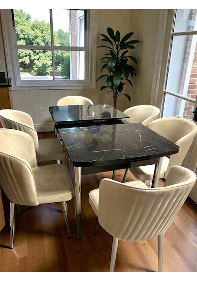 Msy Home 6 Kişilik Exclusive Kelebek Black Marble Krom Ayaklı Modern Yemek Odası Grubu 84512 Bej Msy Home 6 Kişilik Exclusive Kelebek Black Marble Krom Ayaklı Modern Yemek Odası Grubu 84512 Bej