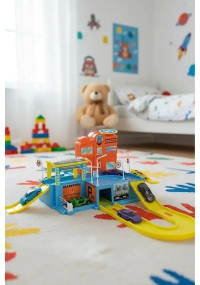Junior Wheels Şehir Otoparkı 2 Katlı Oyuncak Araba Otopark Seti 1 Araç Ve 6 Trafik Levhası Hediyeli Çok Renkli