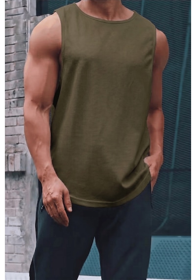 Genius Store Erkek Sporcu Atleti Sıfır Kol Tişört Fitness Gym Antrenman Tişörtü Ter Tutmayan Atlet Sıfırkol-2026 Haki