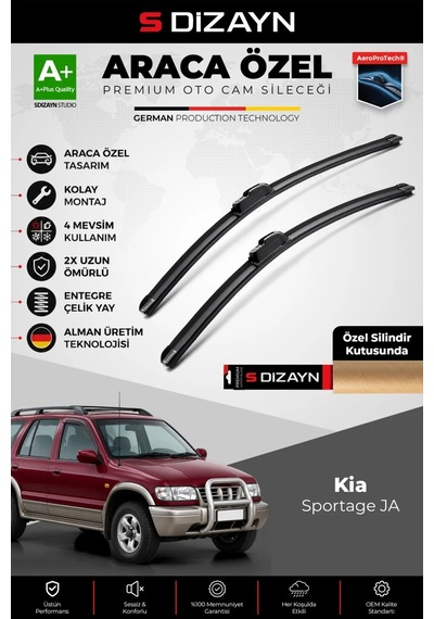 S-dizayn Kia Sportage Ja Ön Cam Silecek Seti 1994-2004 Premium Araca Özel 50-50 Cm A+ Kalite Aocs-17