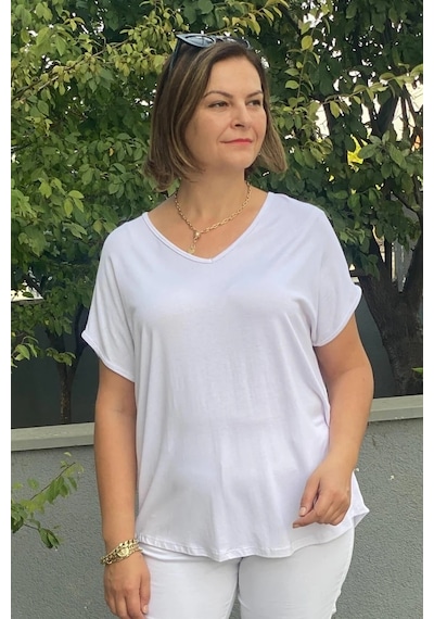 Mia Butik Büyük Beden Beyaz Minnoş Bluz Beyaz