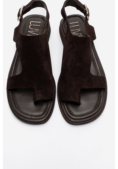 Luvishoes Burley Kahverengi Süet Hakiki Deri Parmak Arası Kadın Sandalet