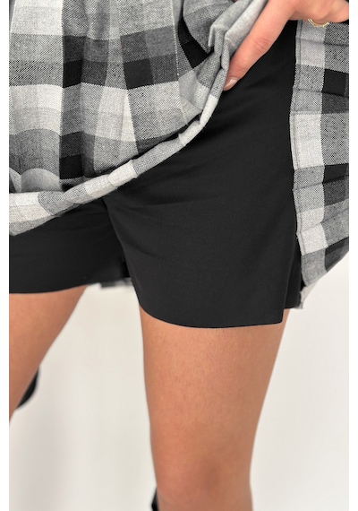 Kadın Pileli Ekose Mini Short Etek Grunge Charm Siyah