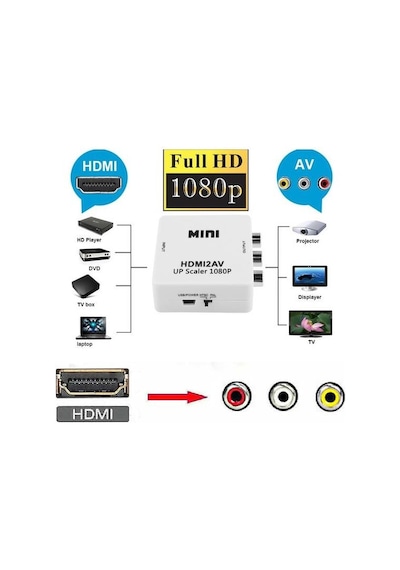 Hdmi To Rca Tos Av Çevirici Dönüştürücü Converter Tv Tüplü Tv Sarı Av