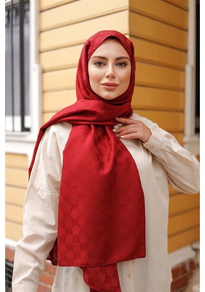 Dama Desen Şal Bordo Çok Renkli