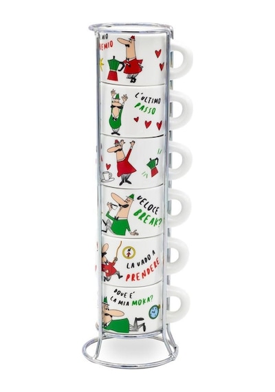 Bialetti - 6'lı İstiflenebilir Cappuccino Fincan Seti - Karma Renkli - Porselen Sku: Smg8690010526144 Açık-ahşap