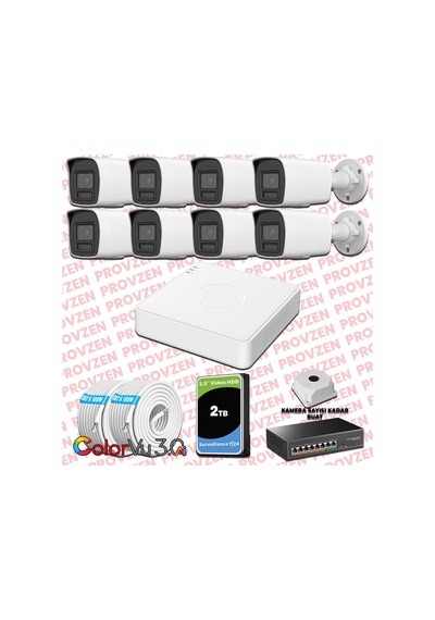 Provzen Hikvision 8 Kameralı 4mp Ip Colorvu 3.0 Güvenlik Sistemi Aı İnsan Araç Algılama Mikrofon Ve Işıklı Alarm