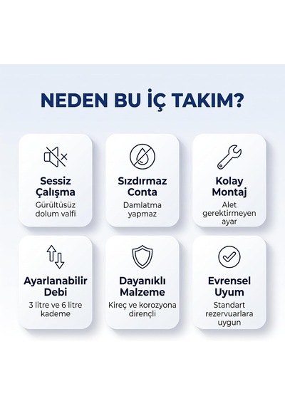 Lexroo Rezervuar İç Takımı Çift Kademeli 3/6 L Krom Butonlu Alttan Su Girişli Sessiz Dolum Valfli Standart