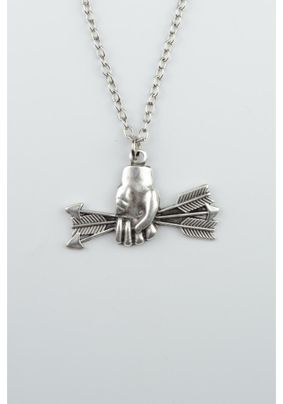 Ok Tutan El Gümüş Kaplama Düz Zincir Kolye Gümüş