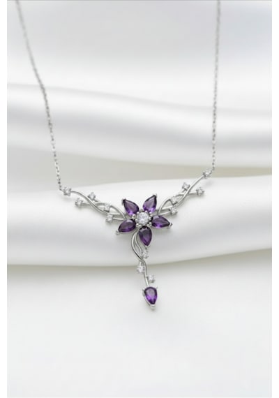 Çekirdekjewelry 925 Ayar Gümüş Mortaşli Taşlı Sarmaşık Kolye Rodyum
