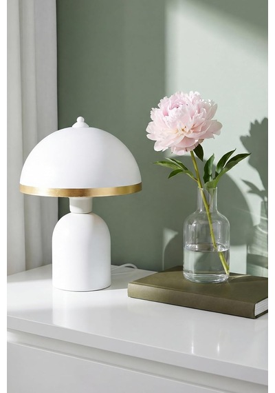 Tr Luna Gold Abajur, Bohem Masa Lambası Ve Salon Oturma Odası Aydınlatması - Beyaz - 25 Cm Modern Dekoratif Masa Genel