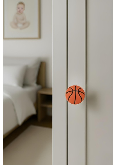 Basket Topu Çocuk Odası Mobilya Kulbu - Polyester - Tek Vidalı Dolap ve Çekmece Kulpu Turuncu