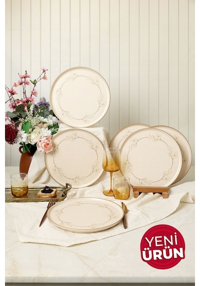 Keramika Taupe Bloom Nordıc Servis Tabağı 28 Cm 6 Adet 22528 Krem
