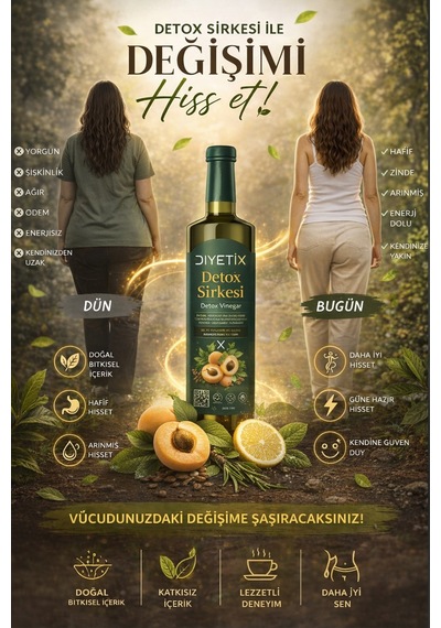 Diyetix Detox Sirke 250 Ml Doğal Fermente, Katkısız & Şekersiz Günlük Kullanım