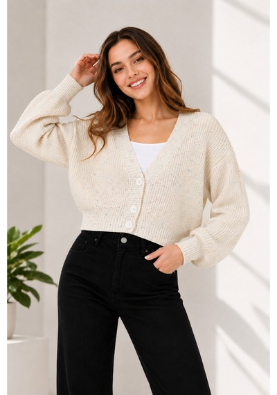 Flex Fashıon Kadın Trend Crop Popüler Örgülü Kısa Triko Hırka Taş Rengi - 736030025 Taş Rengi - 736030025 Taş Rengi