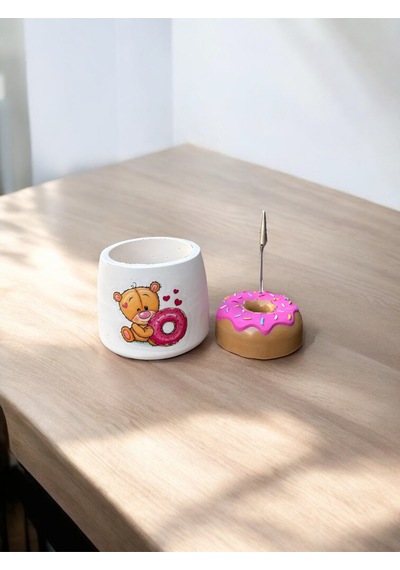 Donut Temalı Tutacak Ve Kalemlik Fotoğraf Not Tutucu Ofis Masası Tutacak Hediyelik 3lü Set