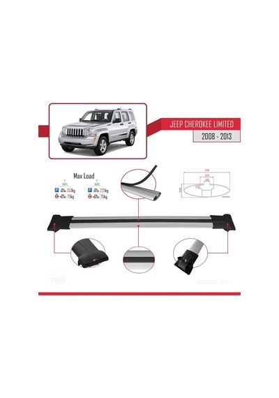 Jeep Cherokee Kk 2008-2013 Arası İle Uyumlu Fly Model Ara Atkı Tavan Barı Gri