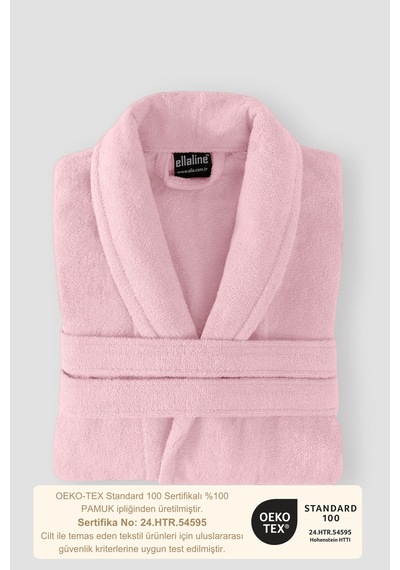 %100 Pamuk Pudra Pembe Kadın Bornoz Banyo, Spa, Havuz, Çeyiz