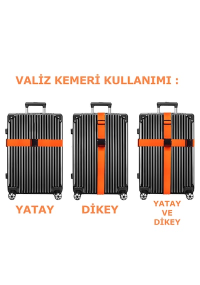 Valiz Kemeri Siyah Ekstra Emniyet Kilitli Tokalı Ayarlanabilir Bavul Kemeri 2 Adet X 200cm Turuncu