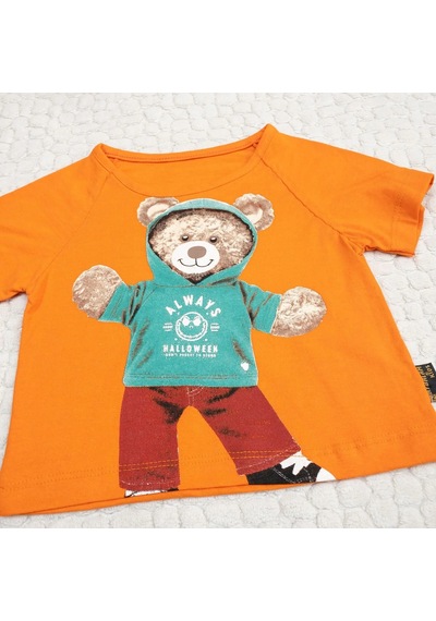 Momikon Erkek Çocuk Teddy Baskılı Pamuklu Takım Turuncu