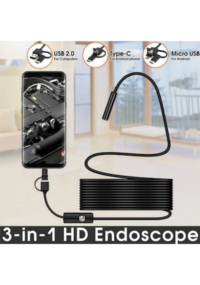 Endoskop 3 İn 1 Yılan Kamera Usb Micro Usb Type-c 20 Metre S