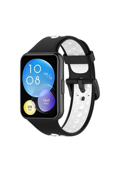 Huawei Watch Fit 2 Spor Delikli Kordon - Siyah-beyaz Çok Renkli