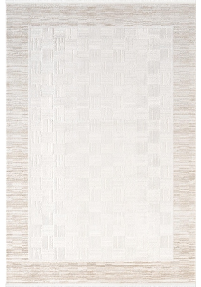 Jade Jd007b Bej Halı Modern Çerçeve Desenli Triko Akrilik Pamuk Tabanlı Kaymaz Salon Halısı -773 Bej