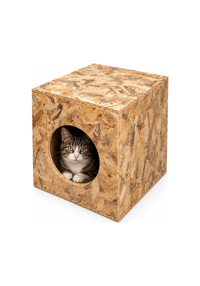 Reyo 43x41x29 cm Orta Boy Kedi Evi Ahşap Kedi Barınağı, Sokak Kedileri İçin Yağmur ve Su Geçirmez OSB CAT03